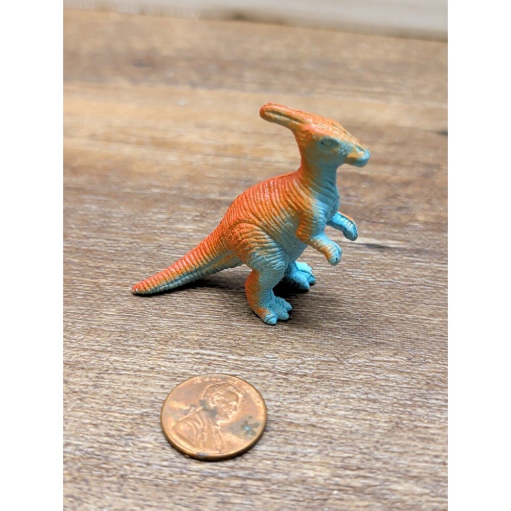 Vintage Parasaurolophus Brown Blue Dinosaur Figure Figurine Toy 1.75”